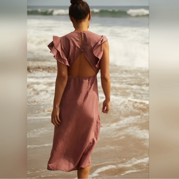 Charlie Holiday Ruffled Cover-Up Midi Dress in bronze sz 6 - Picture 2 of 10